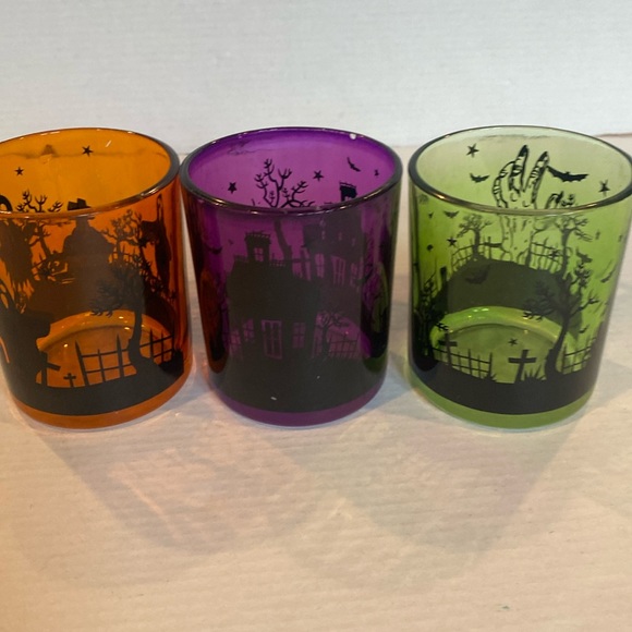 Other - Set of 3 Glass Candle Holders, Halloween Designs